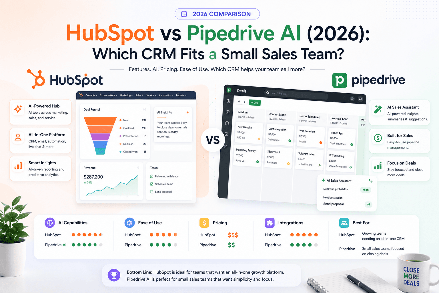 HubSpot vs Pipedrive AI (2026): Which CRM Fits a Small Sales Team?